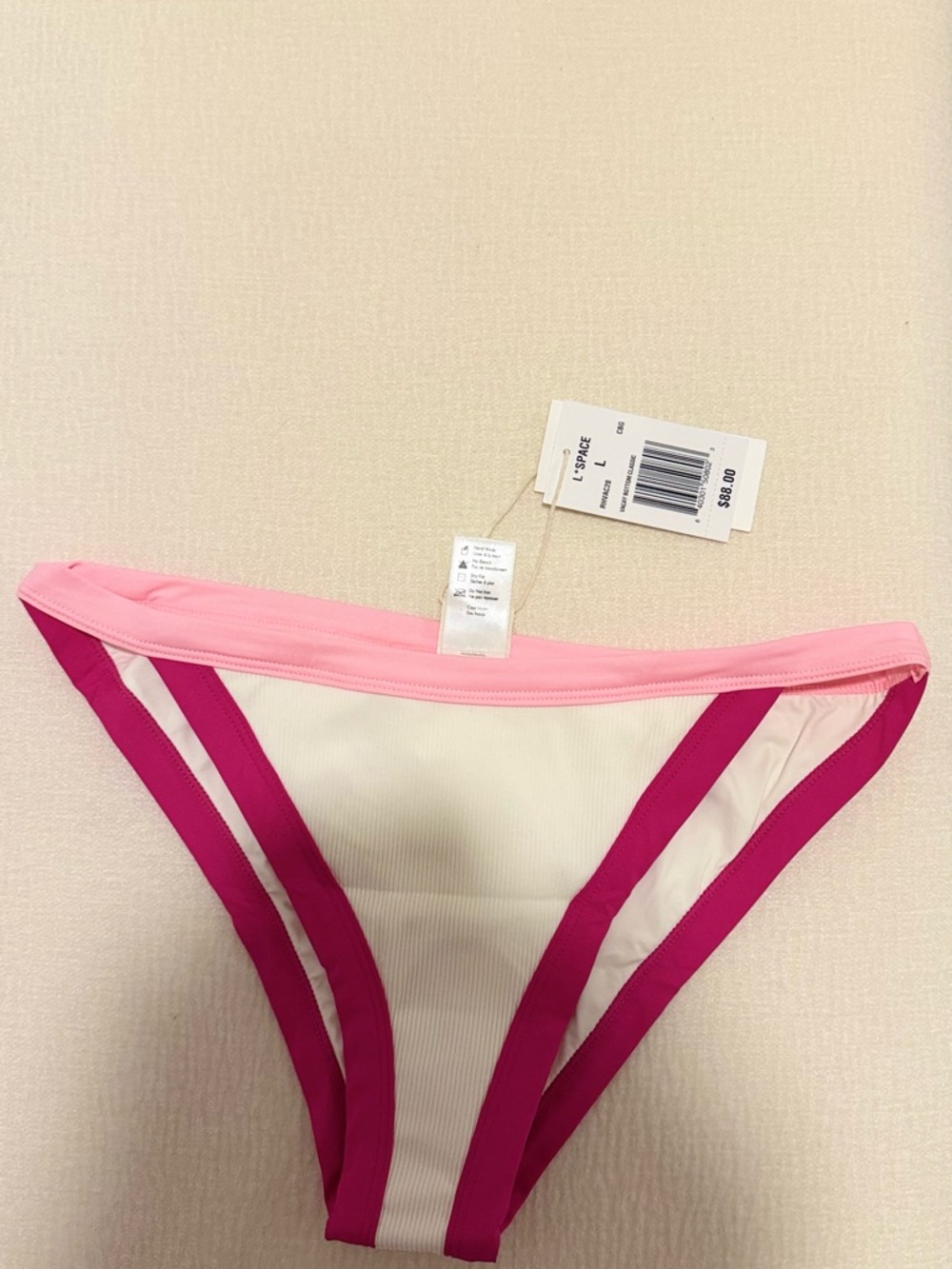 l*space White Bikini Bottoms with Light Pink Waistband and Magenta Trim